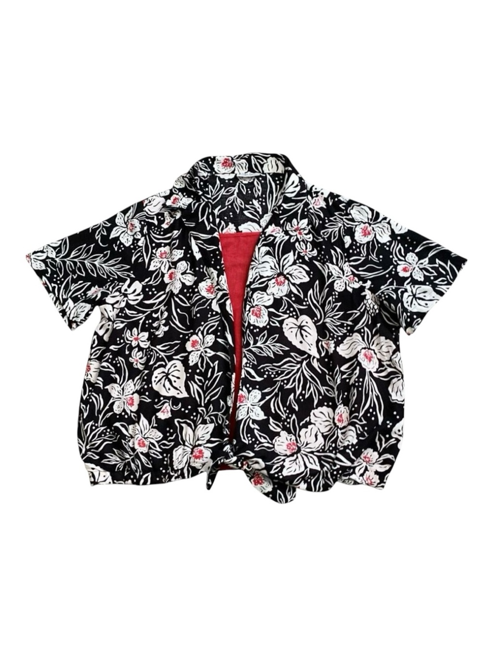 Alfred Dunner Shirt Womens Plus 22W Black Floral Tie Front Layered Short Sleeve